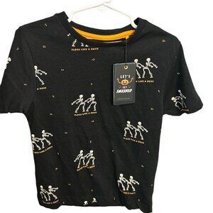 HALLOWEEN SHIRT KIDS DENIM & FLOWER FLOSS LIKE A BOSS BLACK SKELETON NWT
